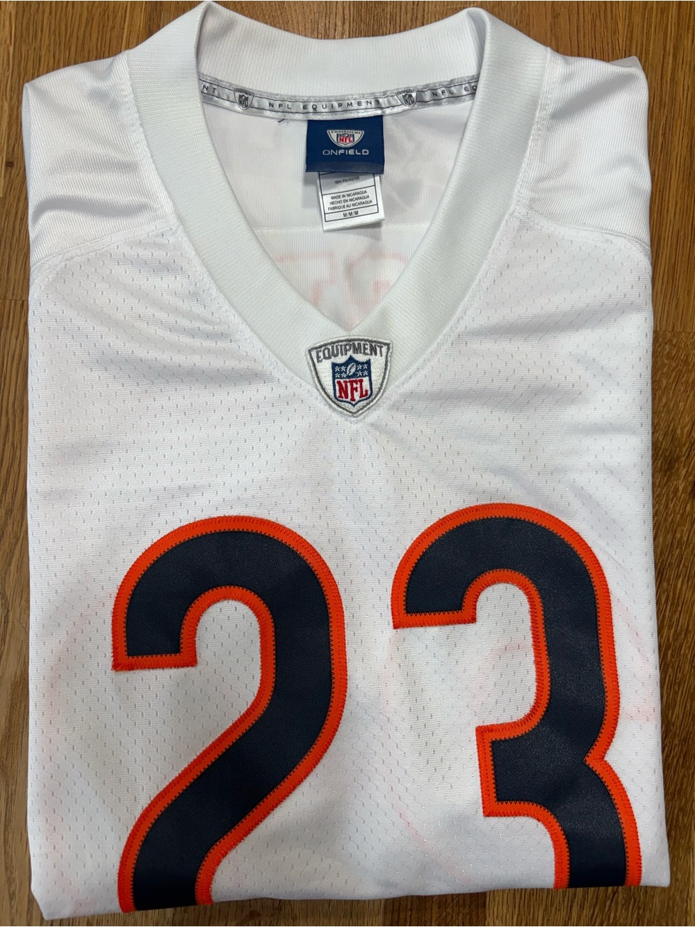 NFL White #23 Men Football Jersey with Navy & Orange Accents